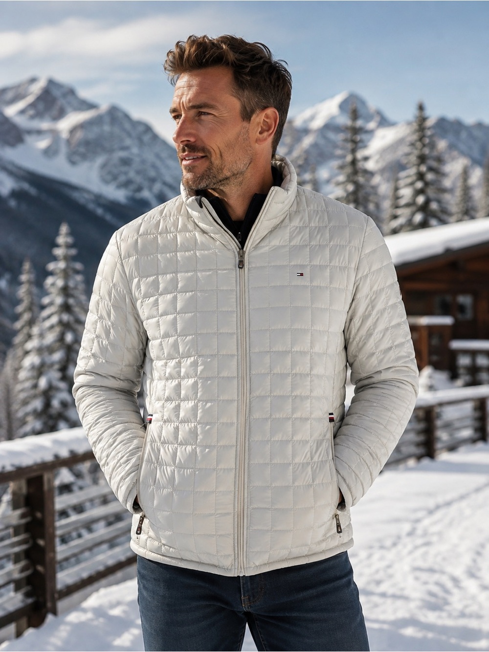 Tommy Hilfiger men’s Lightweight Quilted puffer Jacket in off White